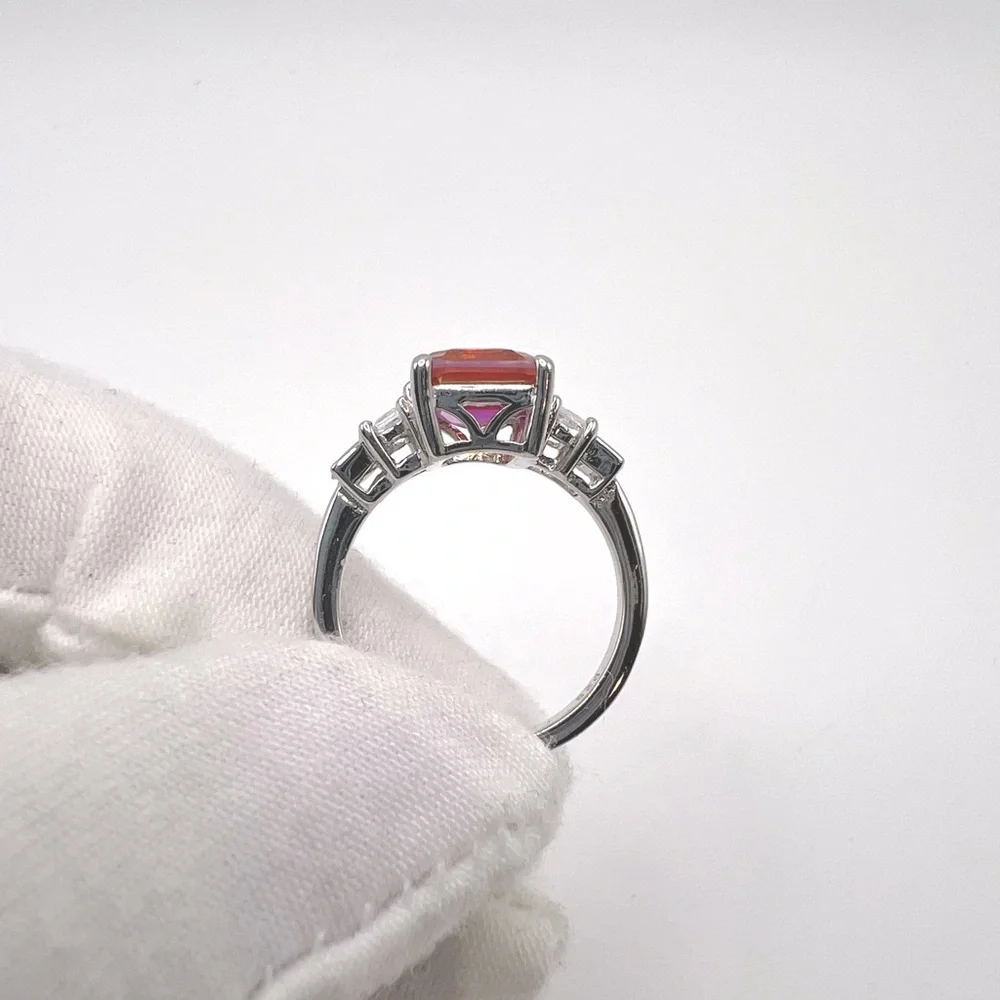 .925 Sterling Silver Padparadscha Sapphire Cz Ring - Picture 11 of 17